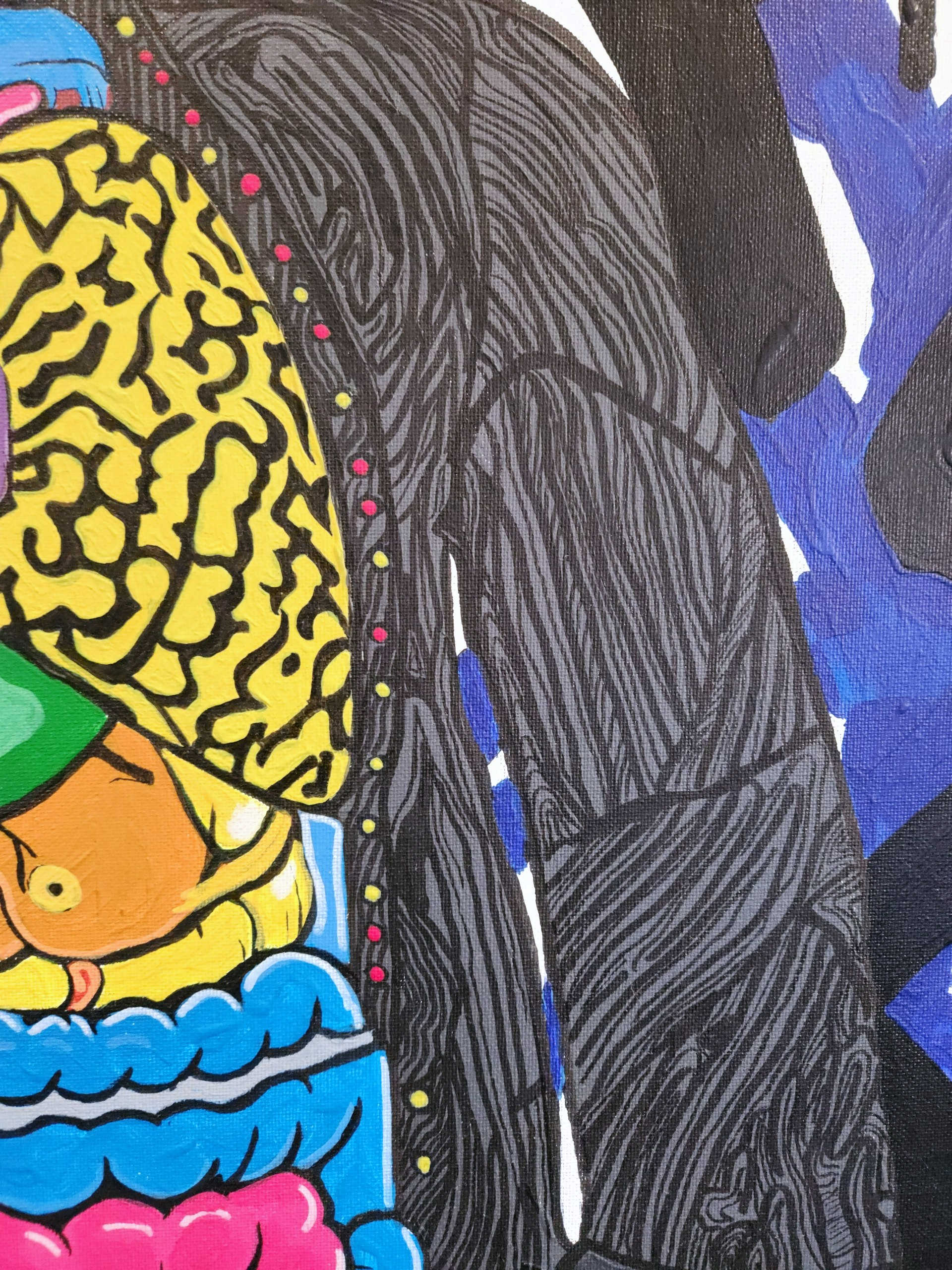 KAWS COMPANION, detail of the painting and brush marks