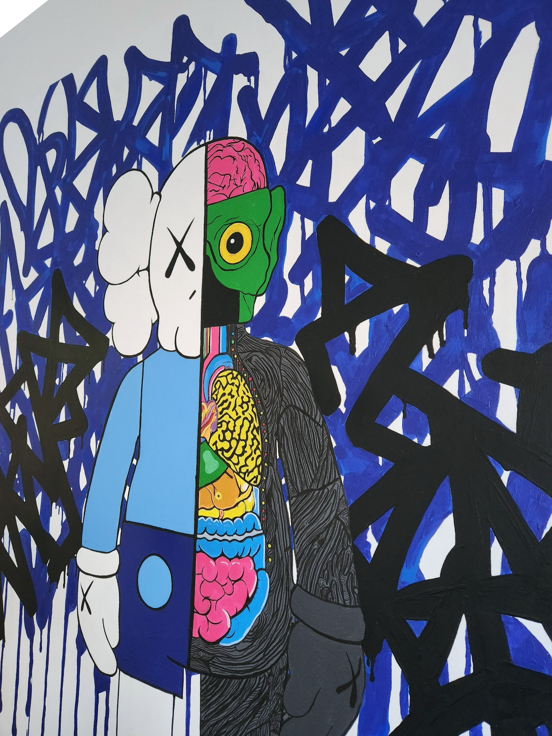 KAWS COMPANION, side view of the finished canvas