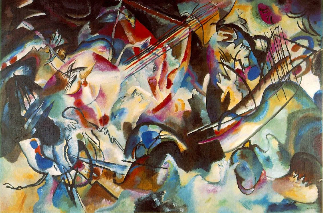 Composición VI de Wassily Kandinsky, una pintura abstracta de líneas y campos de color