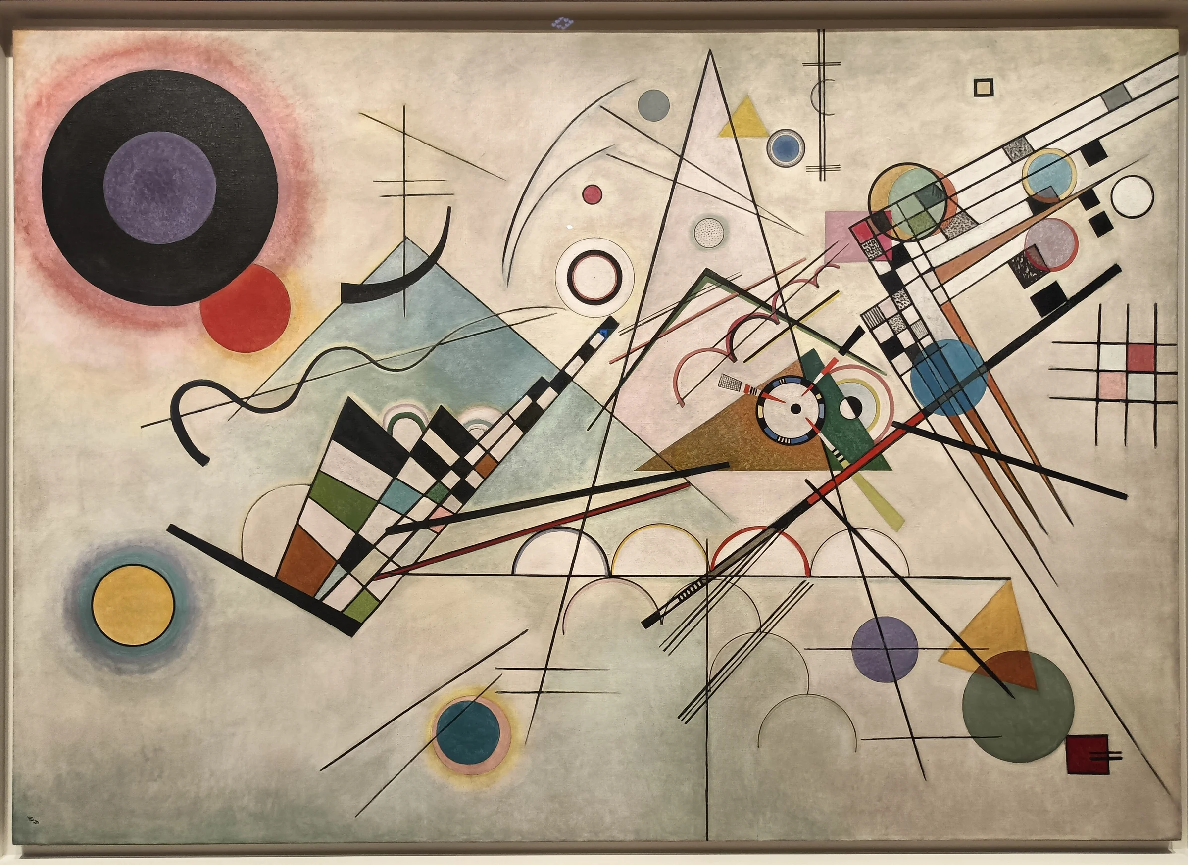 Composición VIII de Wassily Kandinsky, con círculos, líneas y formas geométricas