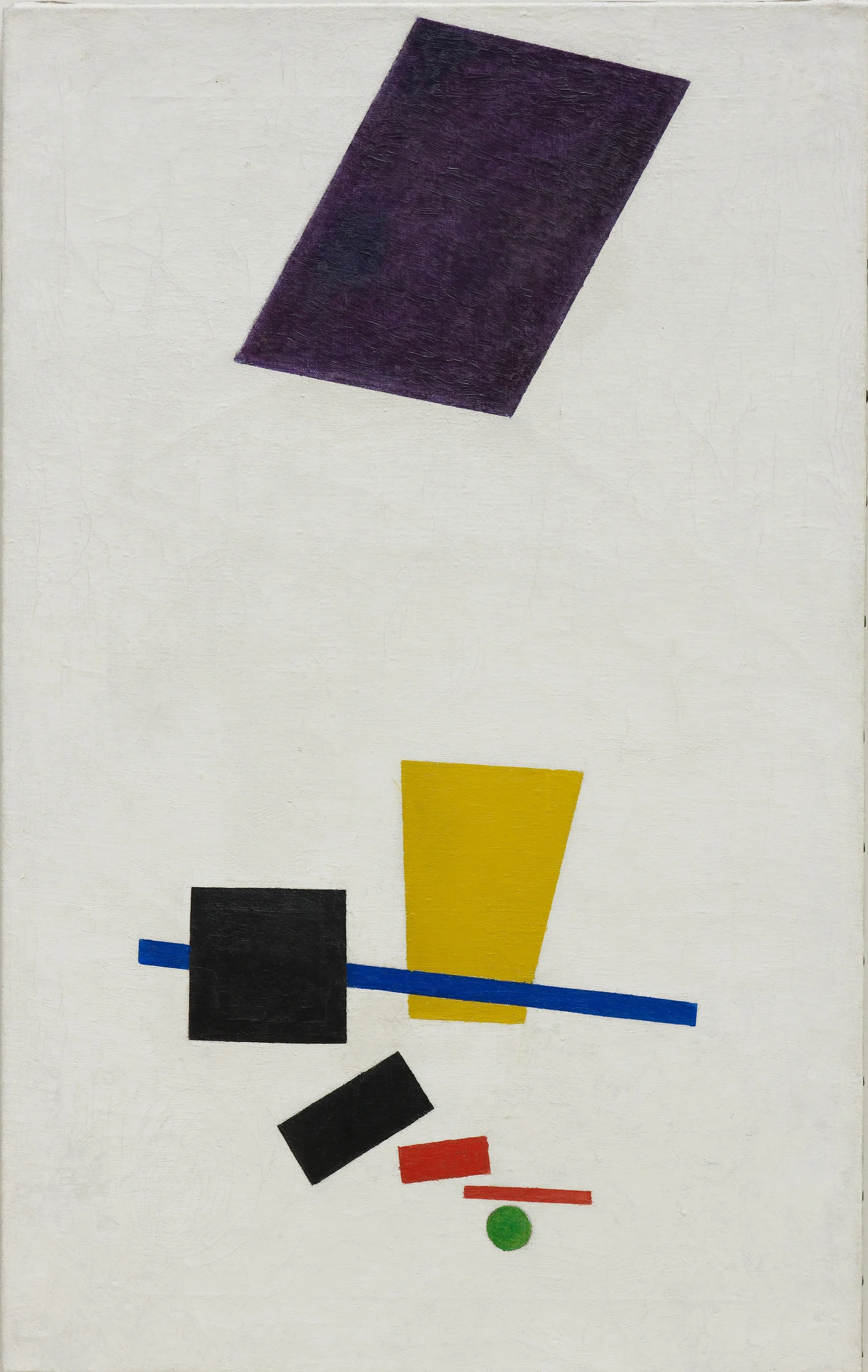 Realismo pictórico de un futbolista de Kazimir Malévich, masas rectangulares de color organizadas en vertical.